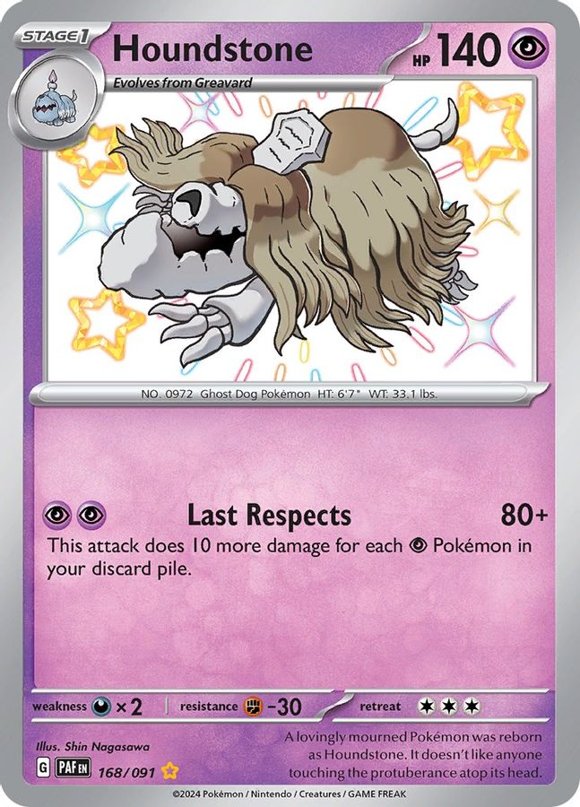 Buy Pokemon cards Australia - Houndstone 168/091 - Premium Raw Card from Monster Mart - Pokémon Card Emporium - Shop now at Monster Mart - Pokémon Cards Australia. Baby Shiny, Paldean Fates, Shiny Rare