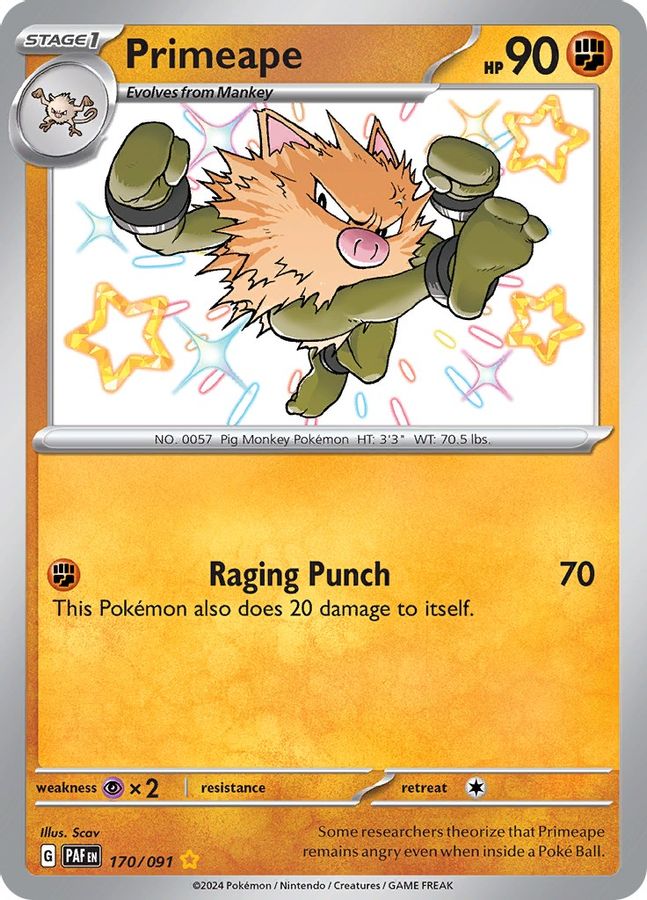 Buy Pokemon cards Australia - Primeape 170/091 - Premium Raw Card from Monster Mart - Pokémon Card Emporium - Shop now at Monster Mart - Pokémon Cards Australia. Baby Shiny, Paldean Fates, Shiny Rare