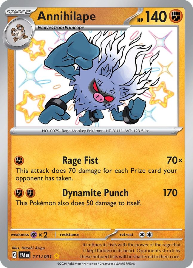 Buy Pokemon cards Australia - Annihilape 171/091 - Premium Raw Card from Monster Mart - Pokémon Card Emporium - Shop now at Monster Mart - Pokémon Cards Australia. Baby Shiny, New 27 Feb, Paldean Fates, Shiny Rare