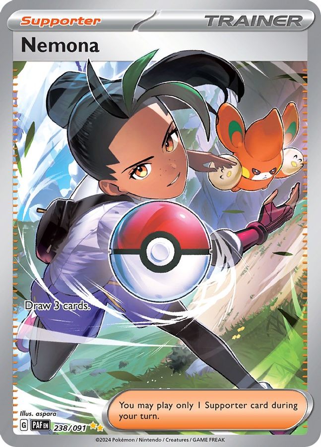 Buy Pokemon cards Australia - Nemona 238/091 - Premium Raw Card from Monster Mart - Pokémon Card Emporium - Shop now at Monster Mart - Pokémon Cards Australia. Paldean Fates, Special Illustration Rare, Trainer