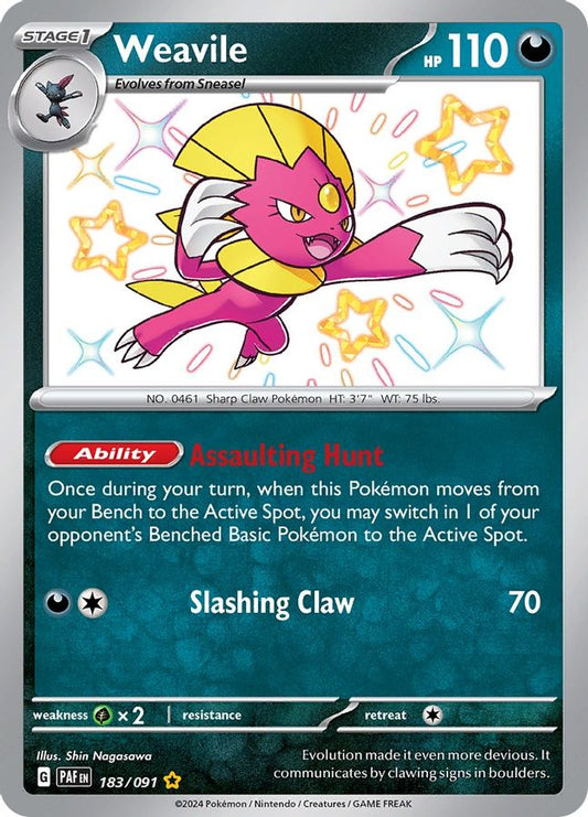 Buy Pokemon cards Australia - Weavile 183/091 - Premium Raw Card from Monster Mart - Pokémon Card Emporium - Shop now at Monster Mart - Pokémon Cards Australia. Baby Shiny, Paldean Fates, Shiny Rare