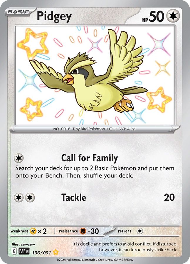 Buy Pokemon cards Australia - Pidgey 196/091 - Premium Raw Card from Monster Mart - Pokémon Card Emporium - Shop now at Monster Mart - Pokémon Cards Australia. Baby Shiny, New 18 Mar, Paldean Fates