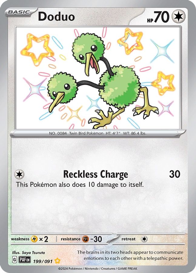 Buy Pokemon cards Australia - Doduo 199/091 - Premium Raw Card from Monster Mart - Pokémon Card Emporium - Shop now at Monster Mart - Pokémon Cards Australia. Baby Shiny, New 27 Feb, Paldean Fates, Shiny Rare