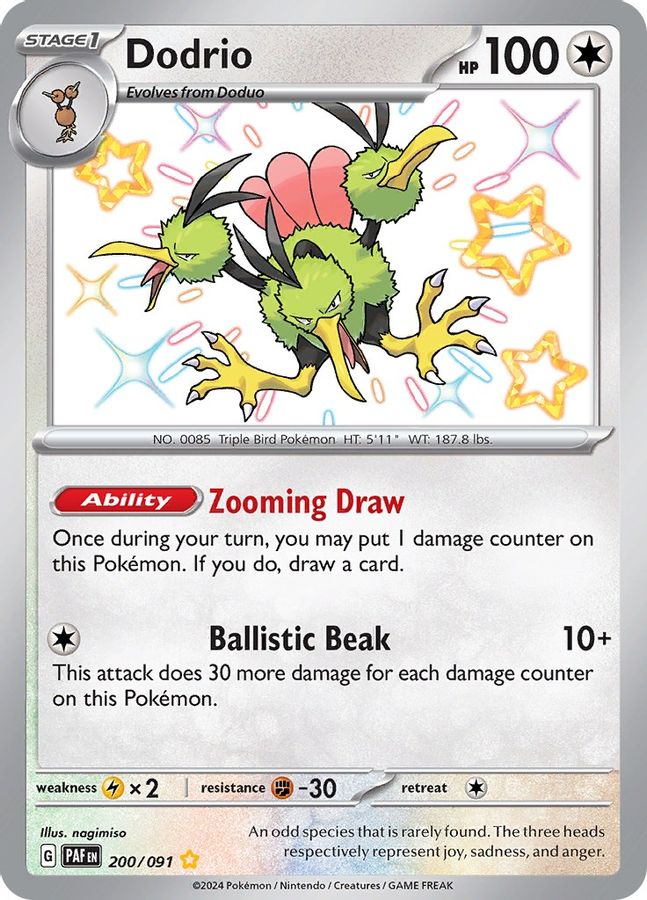 Buy Pokemon cards Australia - Dodrio 200/091 - Premium Raw Card from Monster Mart - Pokémon Card Emporium - Shop now at Monster Mart - Pokémon Cards Australia. Baby Shiny, MMB20, New 27 Feb, Paldean Fates, Shiny Rare