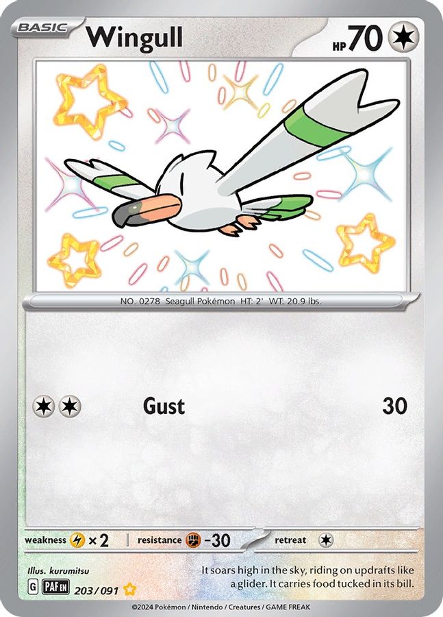 Buy Pokemon cards Australia - Wingull 203/091 - Premium Raw Card from Monster Mart - Pokémon Card Emporium - Shop now at Monster Mart - Pokémon Cards Australia. Baby Shiny, Paldean Fates, Shiny Rare