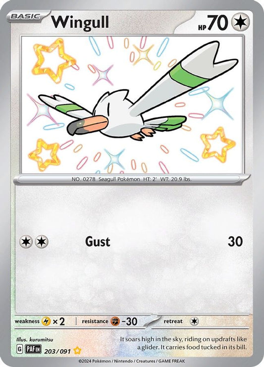 Buy Pokemon cards Australia - Wingull 203/091 - Premium Raw Card from Monster Mart - Pokémon Card Emporium - Shop now at Monster Mart - Pokémon Cards Australia. Baby Shiny, Paldean Fates, Shiny Rare