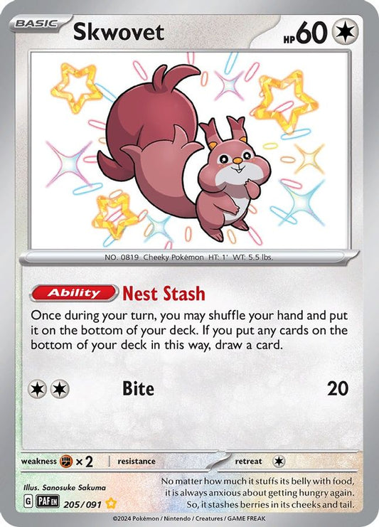 Buy Pokemon cards Australia - Skwovet 205/091 - Premium Raw Card from Monster Mart - Pokémon Card Emporium - Shop now at Monster Mart - Pokémon Cards Australia. Baby Shiny, New 27 Feb, Paldean Fates, Shiny Rare