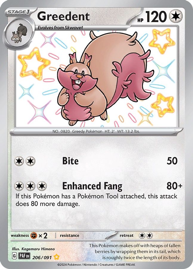 Buy Pokemon cards Australia - Greedent 206/091 - Premium Raw Card from Monster Mart - Pokémon Card Emporium - Shop now at Monster Mart - Pokémon Cards Australia. Baby Shiny, Paldean Fates, Shiny Rare