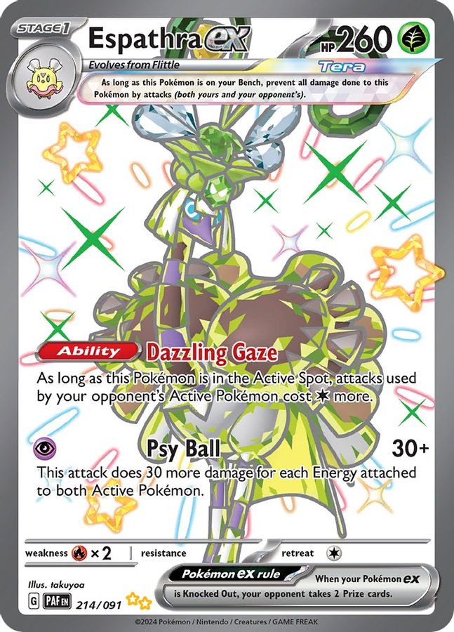 Buy Pokemon cards Australia - Espathra EX 214/091 - Premium Raw Card from Monster Mart - Pokémon Card Emporium - Shop now at Monster Mart - Pokémon Cards Australia. EX, MMB20, Paldean Fates, Shiny Ultra Rare