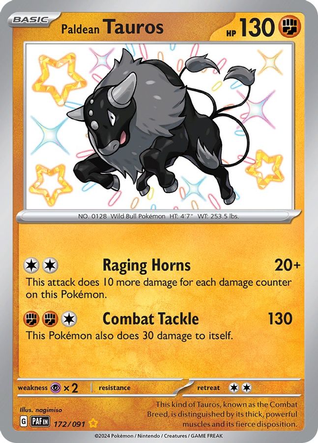 Buy Pokemon cards Australia - Tauros 172/091 - Premium Raw Card from Monster Mart - Pokémon Card Emporium - Shop now at Monster Mart - Pokémon Cards Australia. Baby Shiny, New 18 Mar, Paldean Fates