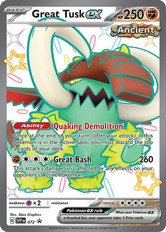 Buy Pokemon cards Australia - Great Tusk EX 072 - Premium Raw Card from Monster Mart - Pokémon Card Emporium - Shop now at Monster Mart - Pokémon Cards Australia. New 27 Feb, Promo, Scarlet & Violet